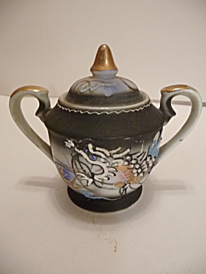 Occupied Japan Black Trimmed Dragon Ware Sugar Bowl