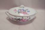 Click to view larger image of Fine China Flower Decorated Oval Sugar Bowl w/Lid (Image1)