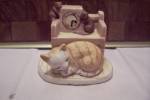 Porcelain Sleeping Cat & Playing Mice Figurine