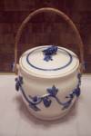 Japanese White Pottery Blue Decorated Biscuit Jar