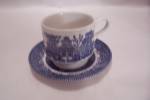 Click to view larger image of Churchill Willow Pattern Fine China Fkat Cup & Saucer (Image2)