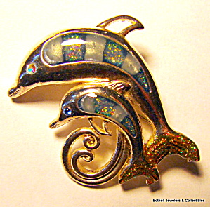 Dolphin mother and baby vintage brooch or pin (Image1)