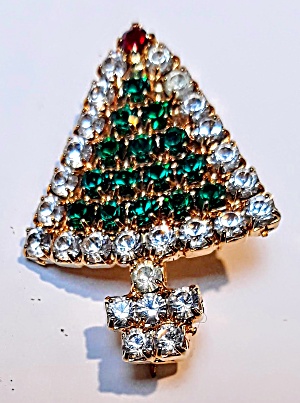 Christmas Tree Rhinestone Brooch Pin