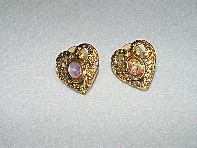 Vintage Costume Jewelry, Pair Pierced Earrings Hearts G