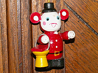 Vintage Wood Taiwan Christmas Tree Ornament Mouse Dressed in Uniform (Image1)