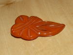 Click to view larger image of Vintage Tested Bakelite Butterscotch Carved Leaf Scarf Clip Brooch  (Image2)