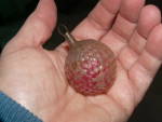 Vintage Clear Glass Berry Christmas Ornament, Worn Red Paint, Pontil