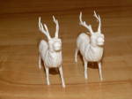 Click to view larger image of Pair Mid Century Christmas Ornaments Figures Wht Reindeer Celluloid (Image3)