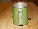 Click to view larger image of Vintage Bromwell's Sifter Flour Tin Green  Color 3 Cup Wood Handle (Image3)