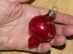 Click here to enlarge image and see more about item 2195: Vintage Red Glass Christmas Tree Ornament Unusual Lantern Shape 