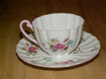 Click to view larger image of Shelley Bone China Tea Cup & Saucer Pink Floral Scalloped Rim Roses (Image3)
