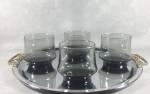 Click here to enlarge image and see more about item 13171: Set 4 smoky gray vintage Midcentury signed Libbey Impromptu rocks glasses