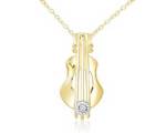 Gold over Sterling Silver Diamond Guitar Pendant Necklace