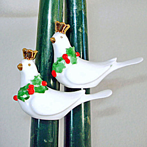 Napco Bone China Miniature Christmas Doves Candle Rings Huggers (Image1)