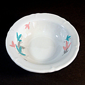2 Shenango 1950s Pink Blue Leaves Restaurant Ware Bowls