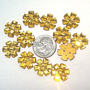 12 Gold Glass Flower Buttons Or Sew-on Jewels