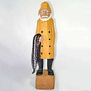 Folk Art Carved Wood Sea Fisherman Figure
