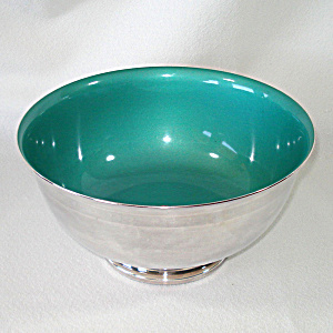 Reed And Barton Silverplate Teal Green Enamel 9 Inch Bowl