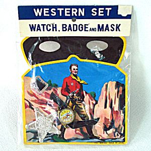 1950s Western Play Set Toy Mask Badge Watch Never Used
