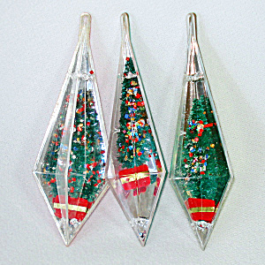 Jewel Brite Glittered Brush Trees Plastic Christmas Ornaments