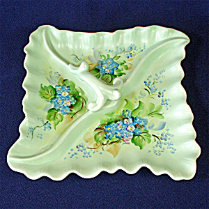 Hand Painted Forget Me Nots Divided Pottery Tray Dish