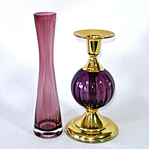 Purple Amethyst Glass Bud Vase And Candle Holder