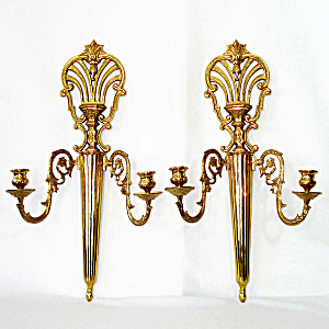 Elegant Neoclassical Style Large Brass Candle Sconces