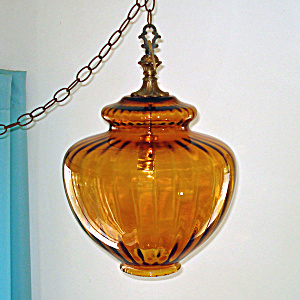 Large 1960s Paneled Amber Glass Hanging Light Shade