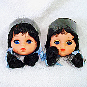 Brunette Vinyl Sleep Eyes Doll Heads For Crafts Pair