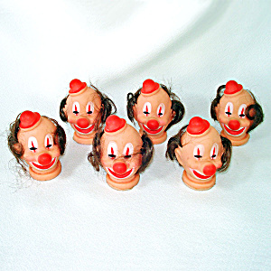 Six Clown Doll Heads With Hair For Crafts, Soft Sculpture