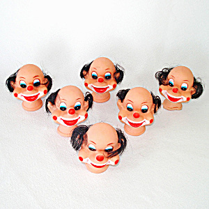 Vinyl Clown Doll Heads With Hair For Crafts, Soft Sculpture Lot Of 6