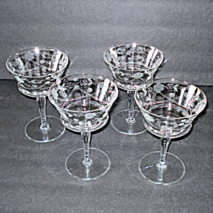 4 Paneled Optic Crystal Liquor Cocktail Stems Cut Swags Flowers