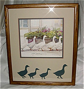 1983 Dawna Barton Framed Geese Print Dinner Call