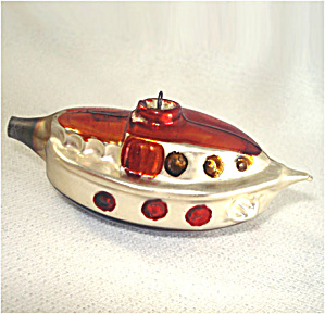1950s Glass Passenger Cruise Ship Christmas Ornament