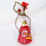 Click here to enlarge image and see more about item 14780: Antique Wired Glass Bell Angel Scrap Christmas Ornament