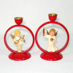 Germany Plastic Barefoot Angel in Ring Christmas Candlesticks