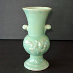 Click to view larger image of Brush McCoy Matte Green Vase Embossed Tulips (Image2)
