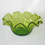 Click to view larger image of Olive Green Crackle Glass Ruffled Bowl (Image2)