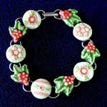 Click here to enlarge image and see more about item 15517: Pink Green Porcelain Flowers Link Bracelet