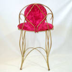 Click to view larger image of Mid Century Brass, Hot Pink Velour Vanity Chair Stool (Image3)