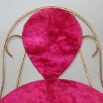 Click to view larger image of Mid Century Brass, Hot Pink Velour Vanity Chair Stool (Image4)