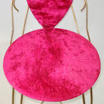 Click to view larger image of Mid Century Brass, Hot Pink Velour Vanity Chair Stool (Image5)