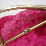 Click to view larger image of Mid Century Brass, Hot Pink Velour Vanity Chair Stool (Image7)