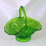 Click here to enlarge image and see more about item 15640: Indiana Canterbury Green Glass Centerpiece Basket