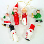 Click to view larger image of 1970s Wood and Flocked Christmas Ornaments Lot of 31 (Image3)