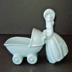 Click here to enlarge image and see more about item 15822: Haeger 1940s Blue Lady Pushing Baby Buggy Nursery Planter