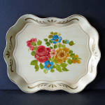 Click here to enlarge image and see more about item 15835: Colorful Hand Painted Flowers Tole Tray 17 Inches