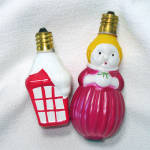 Click here to enlarge image and see more about item 16128: Lantern, Girl Working C7 Figural Christmas Light Bulbs