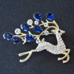 Click to view larger image of Christmas Leaping Reindeer Brooch Pin Blue Clear Rhinestones (Image3)