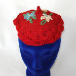 Click to view larger image of Red Crocheted Ladies or Teen Beret Embroidered Flowers (Image3)